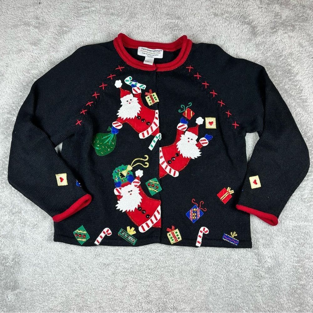Tiara International Santa Claus‎ Christmas Sweater 2004 Holiday Size PM Vintage